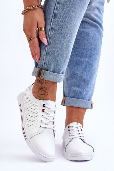 Baskets à découpes en cuir blanc pour femme S.Barski LR952