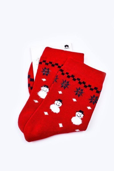 Christmas Cotton Patterned Socks With Snowman Red