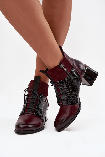 Zazoo 60503 Bottines en cuir à talon isolées Bordeaux