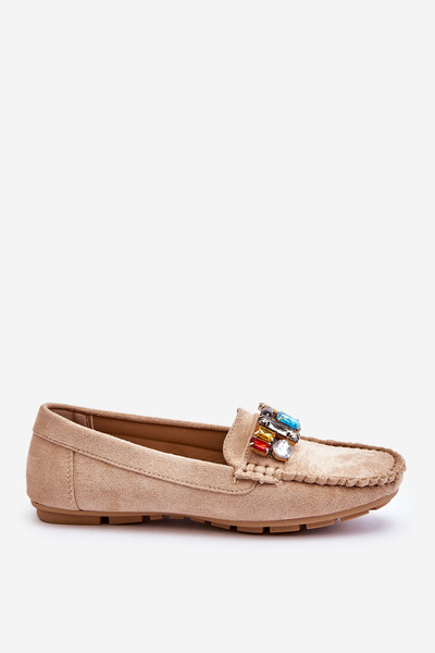 Mocassins Femme En Daim Avec Cristaux Beige Lucille