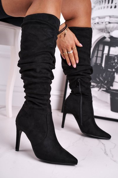 Damen Stiletto Stiefel Wildleder Schwarz Dynamic