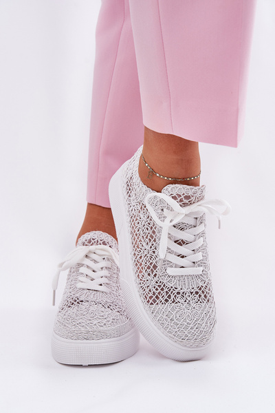 Luftige Damen Sneakers Auf Plattform Weiß Aranelith