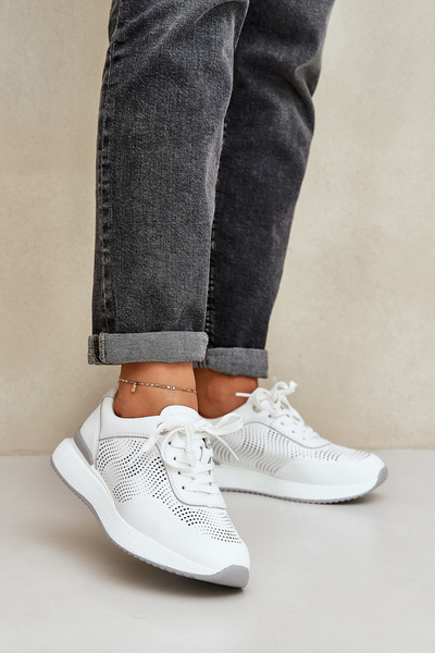 Chaussures de Sport en Cuir Baskets Femmes S.Barski LR51-551 Blanches