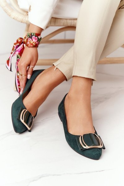 Sergio Leone BL623 Grün Wildleder Ballerinas mit Schnalle