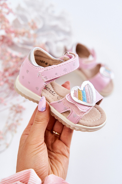 Sandales Enfant En Cuir Avec Un Coeur Rose Elianna