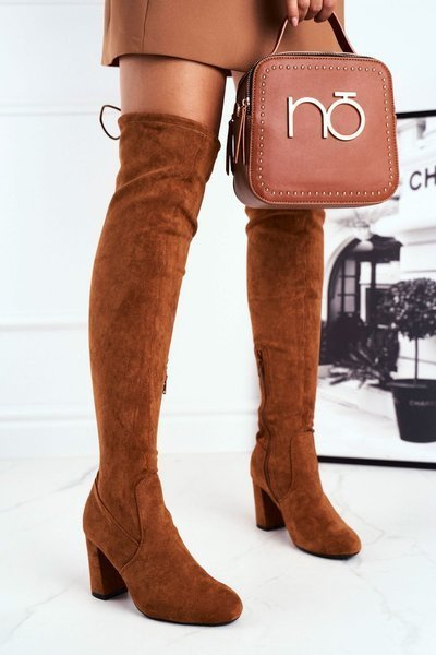 Moteriški aukštakulniai batai suede Camel Highso