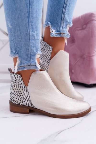 Bottes en cuir de printemps à talons plats pour femmes effilochées Gold Madness