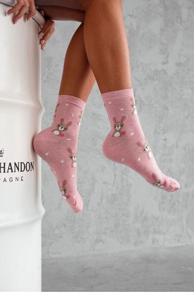Chaussettes Femmes Lapins Et Pois Roses