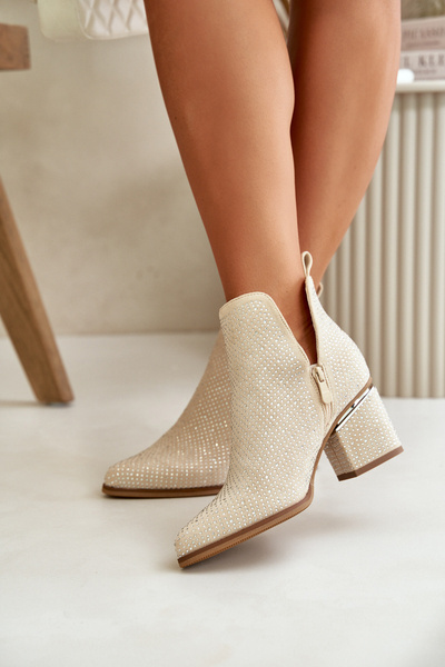 Verzierte Damen Stiefeletten mit spitzen Zehen Beige Fararia