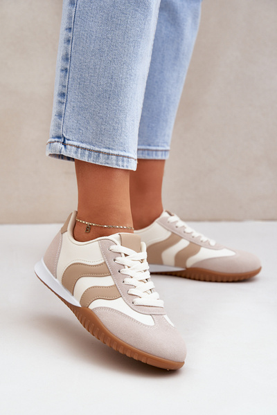 Classic Women's Sneakers Made Of Eco Leather Beige Maretina