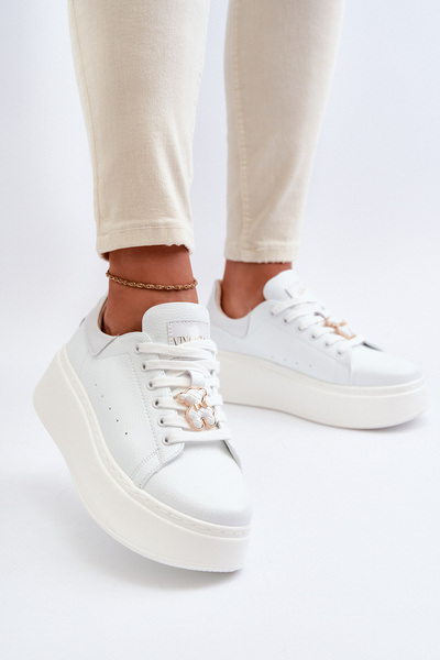 Baskets à plateforme en cuir pour femmes avec ours en peluche blanc Vinceza 66641