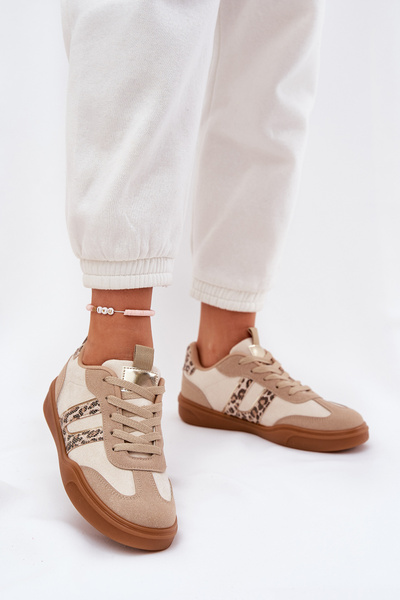 Moteriški Sneakers Iš Eko Suede Leopardu Bežiniai Satylies