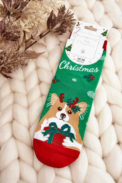 Damen Festliche Socken mit Hund Grün