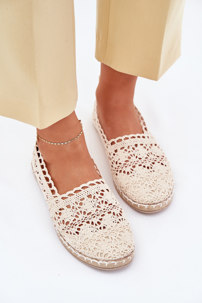 Damen Beige Spitzen Espadrilles Adelira