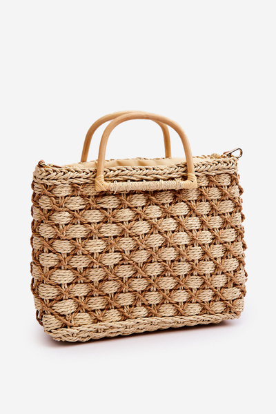 Sac Besace Rigide Tressé Beige Clair