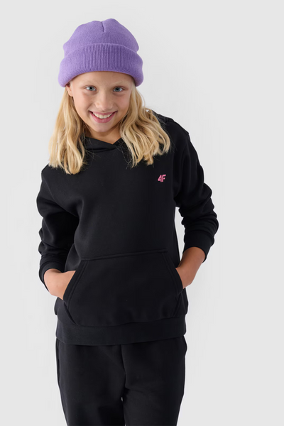 Sweat à capuche sans fermeture éclair pour filles Smooth Black 4F 4FJWMM00TSWSF1316-20S