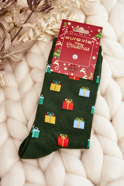 Men's Cotton Christmas Socks Dark Green Patterns