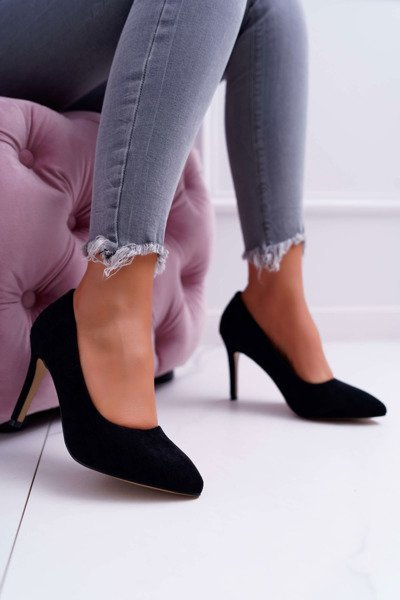 Talons aiguilles pour femmes en daim pointus noirs Kiss Me