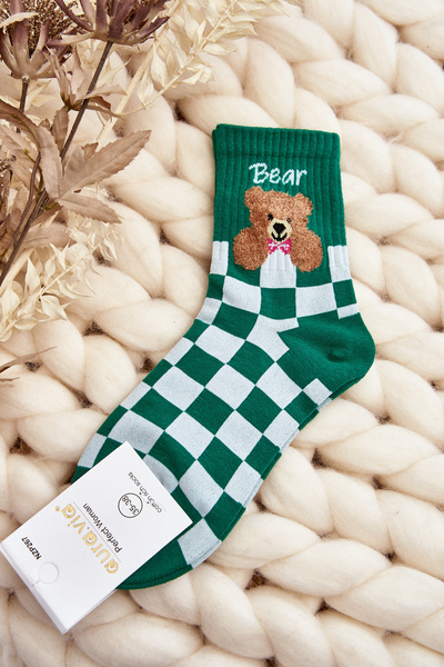 Women's Patterned Socks with Bear Green