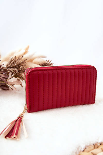 Gesteppte Brieftasche mit Quaste Rot