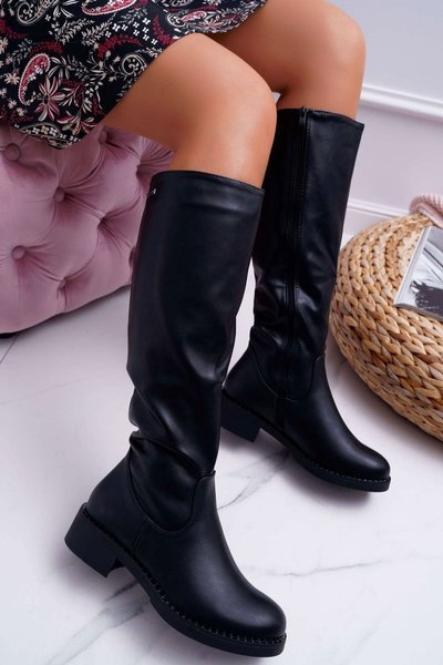 Bottes à talons plats pour femmes Sergio Leone Warmed Black KZ280