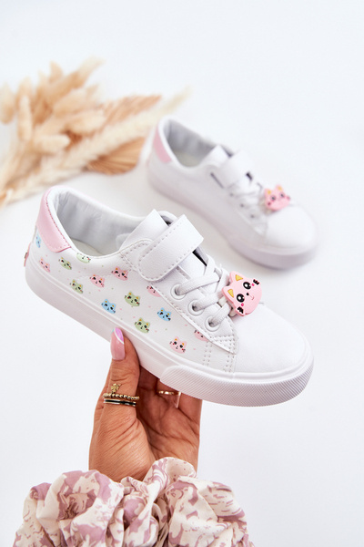 Baskets Enfant En Cuir Imprimé Velcro Blanc Bonnie