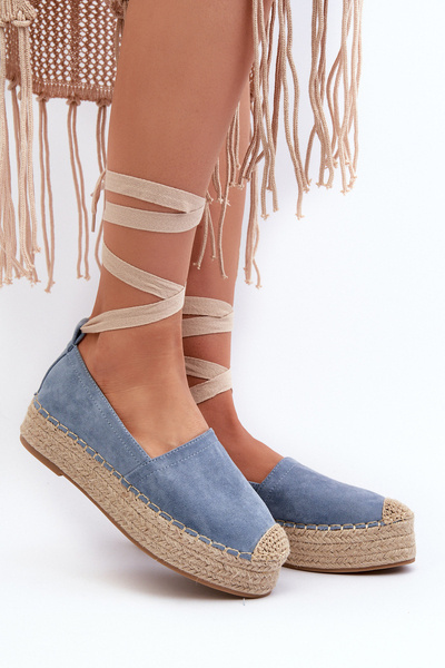 Damen Espadrilles zum Schnüren mit Plateausohle und blauem Tailesse