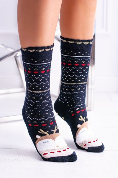 Ladies' Christmas Socks Anti-Slip Black With Reindeer