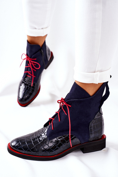 Boots En Cuir À Motif Aligator Bleu Marine Bruselle