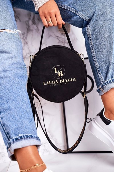 Geanta de mesagerie rotundă pentru femei cu franjuri Laura Biaggi Negru
