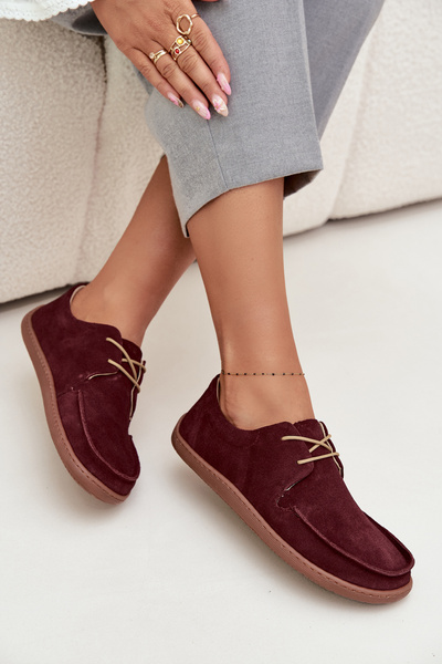 Chaussures pour femmes de type barefoot en daim naturel Zazoo 327 Bordeaux