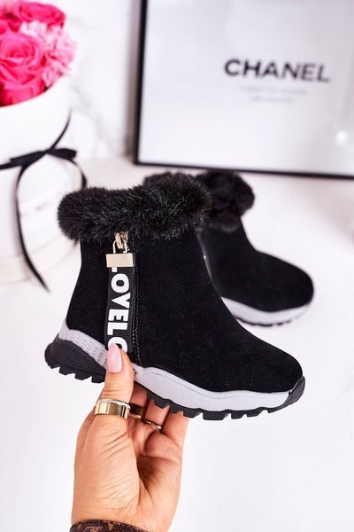Children's Insulated Snow Boots With Fur Black Love-Love