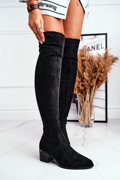 Kniehohe Damenstiefel Öko-Wildleder Schwarz Indigo