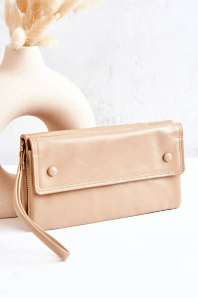Grand Portefeuille En Cuir Sur Fermeture Éclair Beige Loreaine