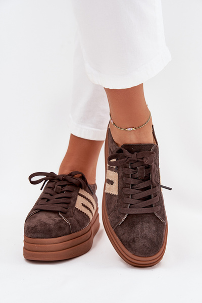 Adidași Femei Pe Platformă Din Suede Natural Ciocolată Eldira