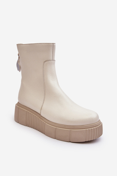Bottes En Cuir Pour Femmes Sur Plateforme Beige Clair Lemar Jenefer