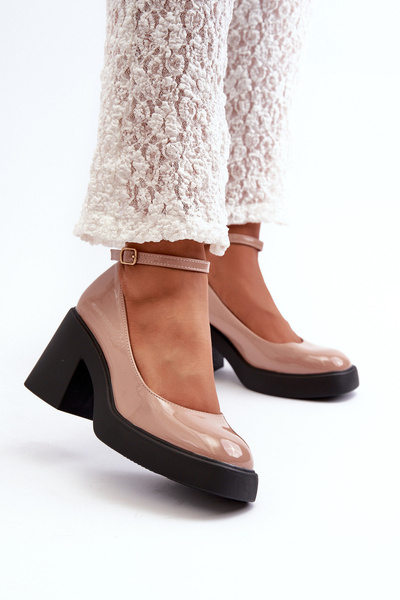 Wildleder Chunky Heels Plateau Pumps Beige Diame