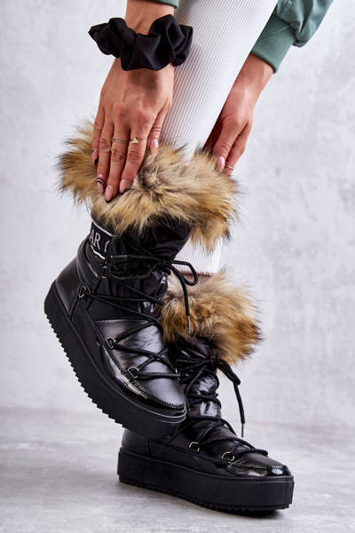 Bottes De Neige À Lacets Pour Femme Noir Santero