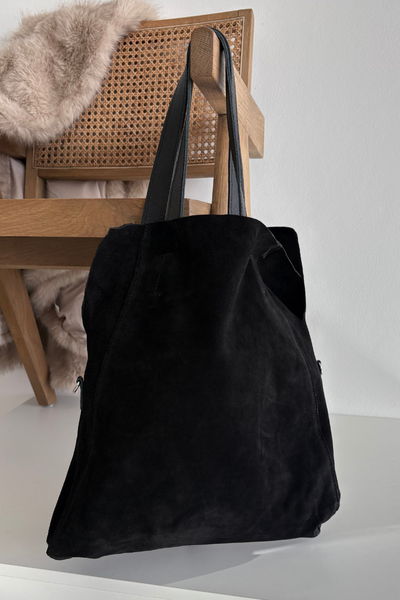 Sac shopper en suède Noir Miraya