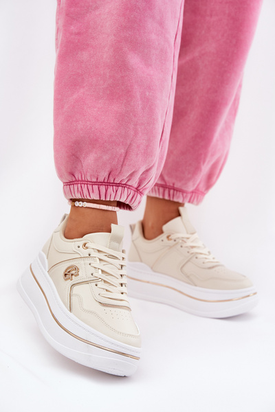 Baskets Sportives Pour Femmes Sur Plateforme Beige Caldeno