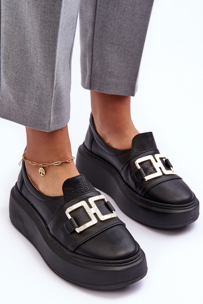 Chaussures à plateforme en cuir pour femmes noires Lewski 3398/2