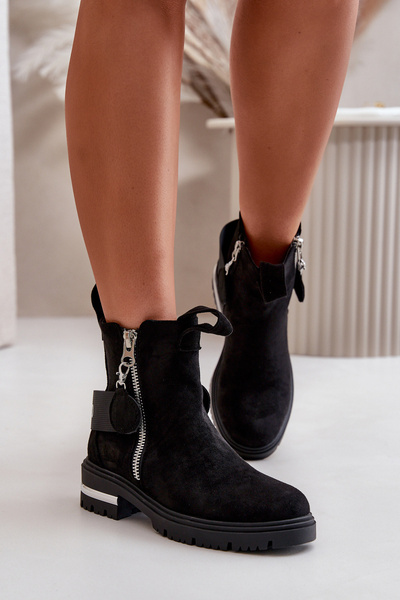 Warme Damenstiefel mit Reißverschluss Schwarz Calvaro