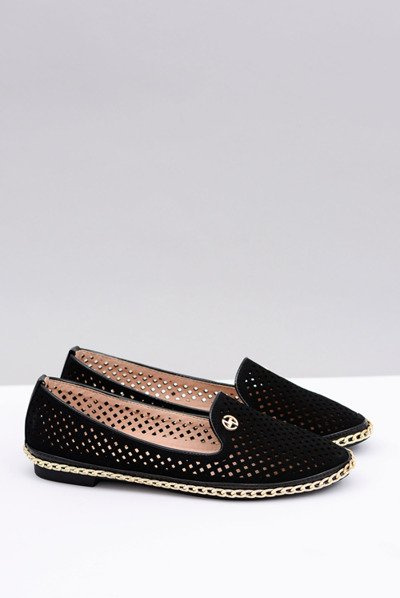 Lu Boo | Ballerines Ajourées Noires Lords À Lacets Élégantes