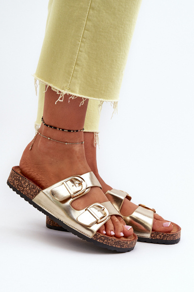 Damen-Sandalen mit Kork-Plateau und goldenen Riemen Doretta