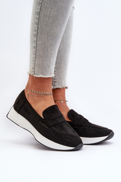 Damen Plateau-Loafer aus schwarzem Eco-Wildleder Inesqua