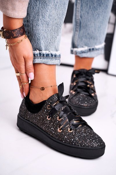 Women's Sneakers Elegant Leather Laura Messi Black 2045