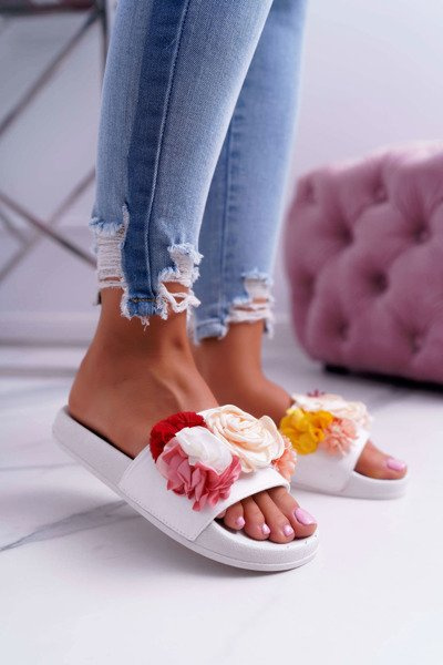Tongs à fleurs pour femmes blanches Della