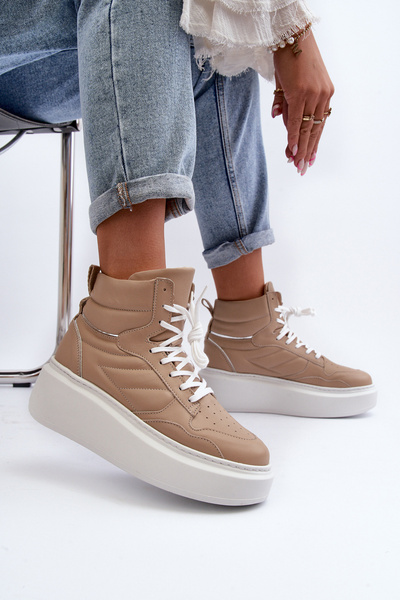 Zazoo 3392/X Chaussures de sport à plateforme en cuir pour femme Beige