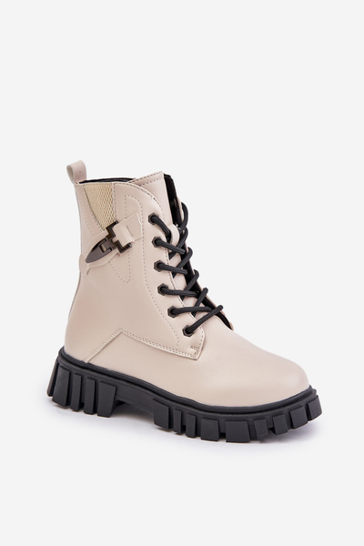 Warmes Mädchen Stiefel Mit Reißverschluss Und Dekoration Beige Zinnirella