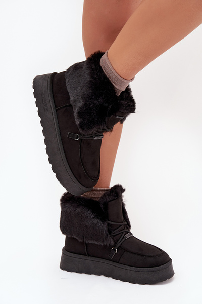Damen Schnee Stiefel Auf Plattform Mit Fell Und Schnürung Big Star SS274113 Schwarz